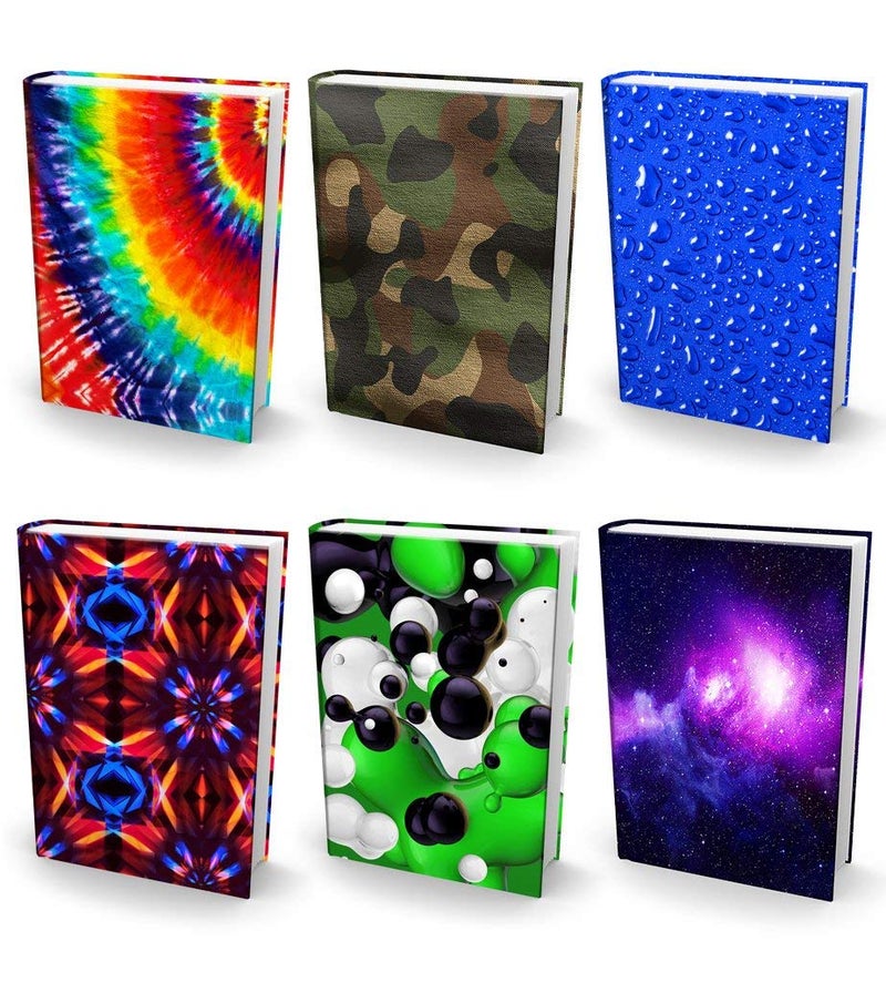 define essentials Book Sox Stretchable Book Cover: Jumbo 6 Print Value Pack. Fits Most Hardcover Textbooks up to 9 x 11. Adhesive-Free, Nylon Fabric School Book Protector Easy to Put On Jacket wash Re-use (Print) - Image 1